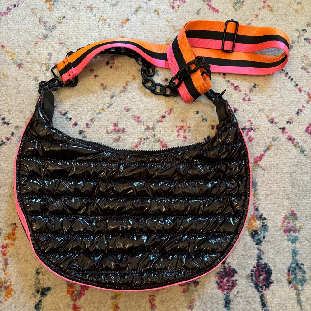 BCBG black nylon puff bag with two handles
